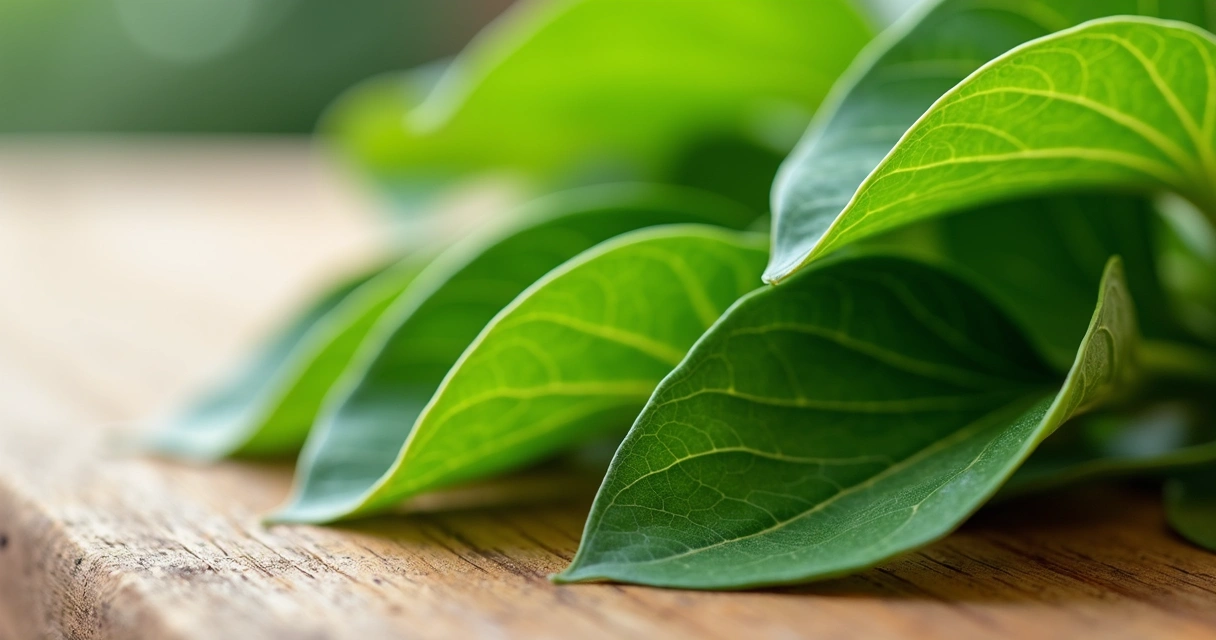 Folhas frescas de moringa destacando sua textura natural 