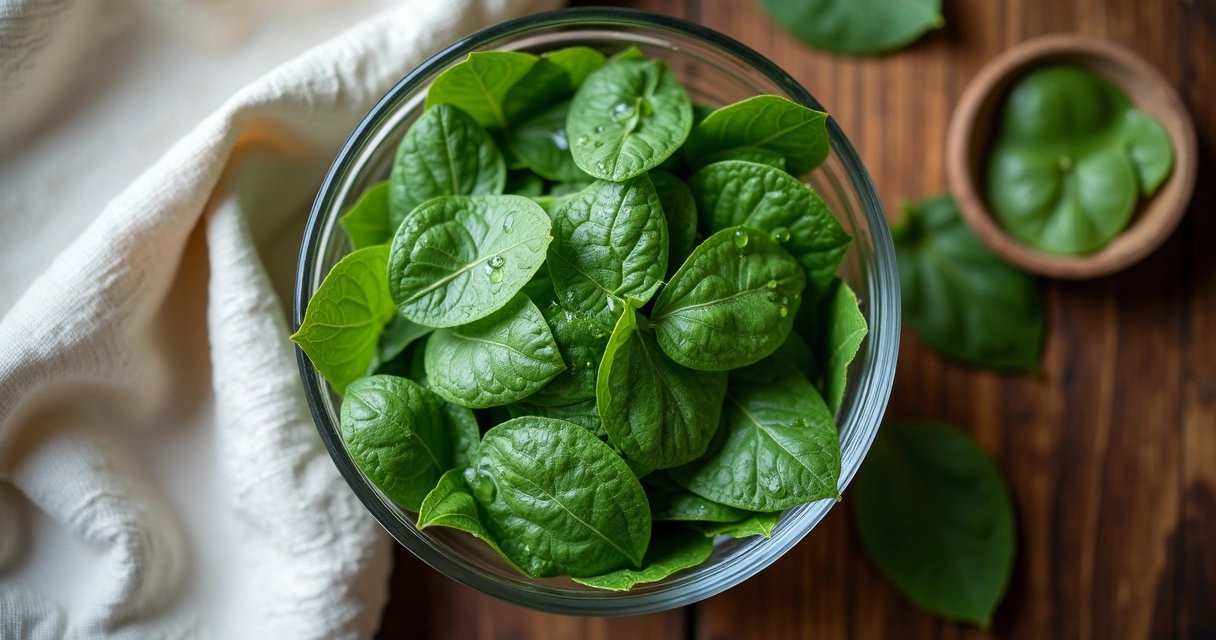 Folhas frescas de moringa em tigela de vidro