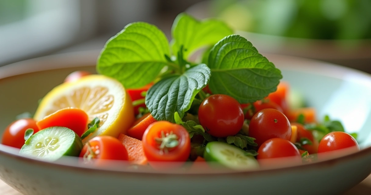 Folhas de moringa frescas sobre salada