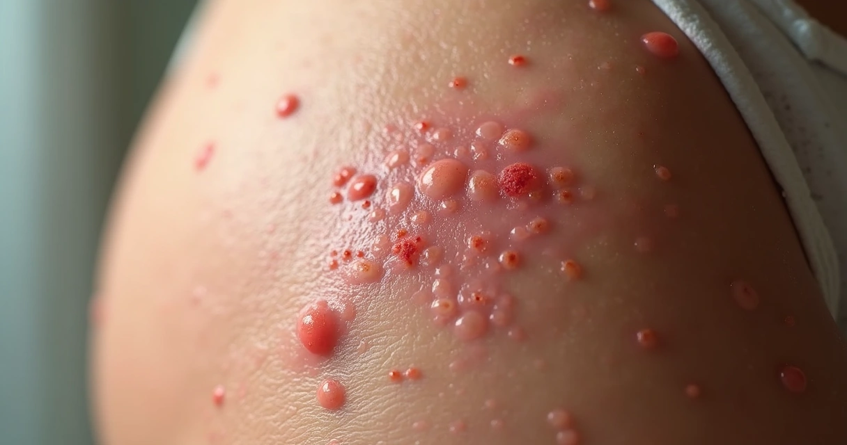 Área de pele vermelha com pequenas pústulas após depilação 