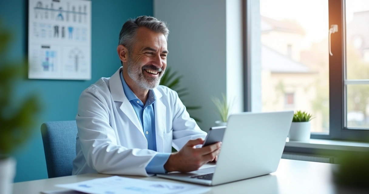 Dentista enviando mensagem personalizada de acompanhamento para paciente de implante 