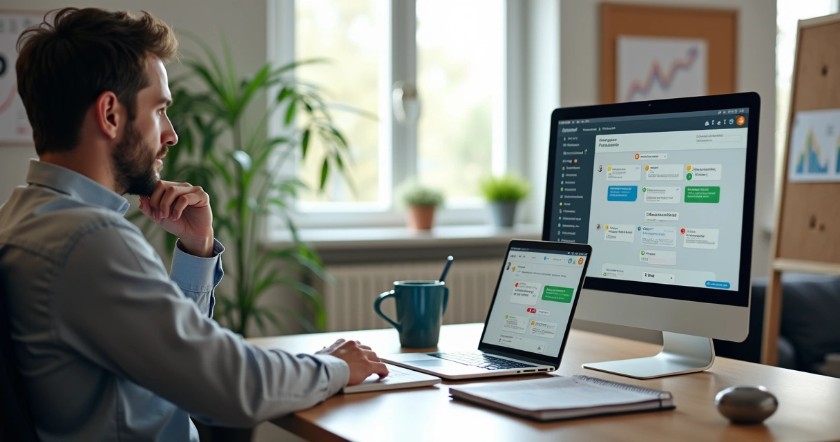 Gestor de vendas acompanhando propostas em notebook com CRM e WhatsApp abertos 