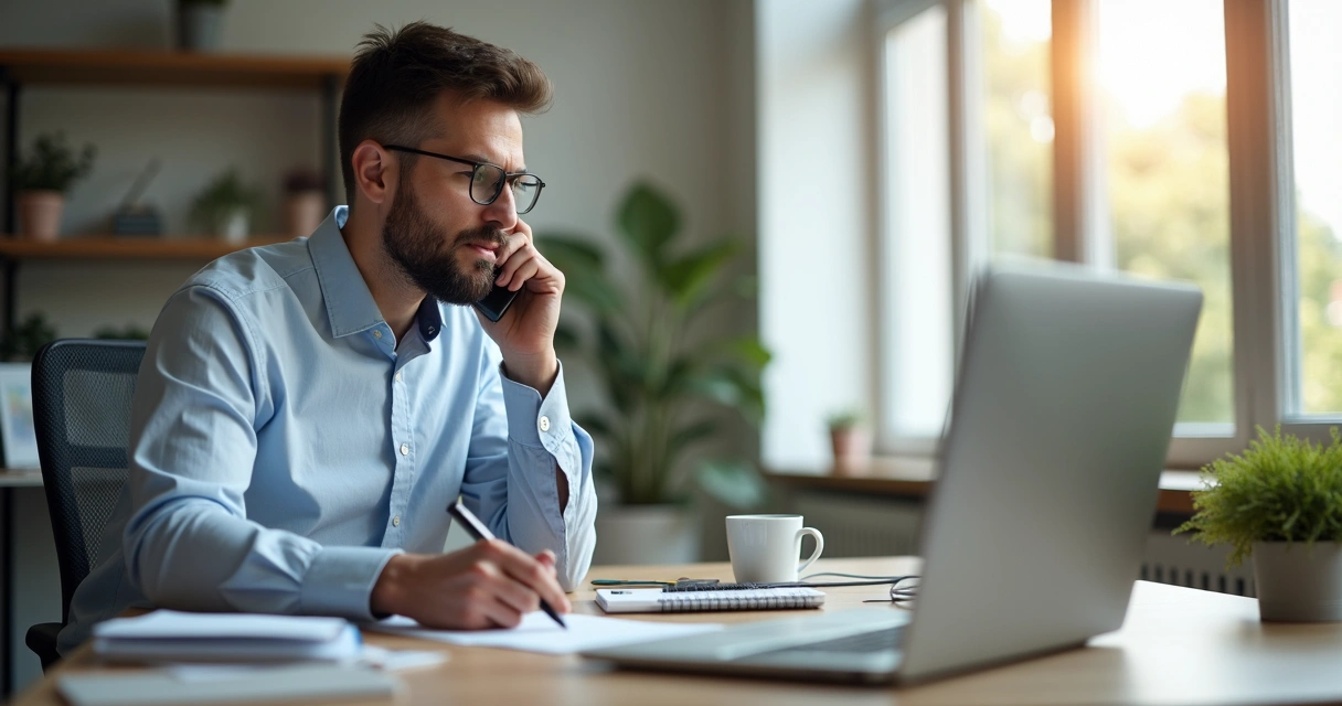 Profissional em contato de pós-venda com cliente corporativo 