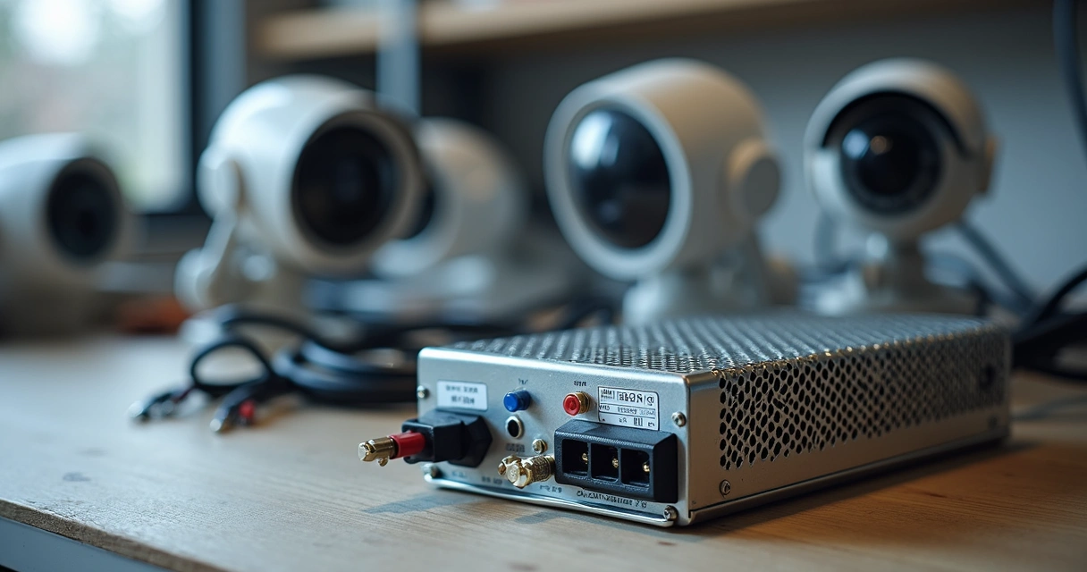 Fonte colmeia 12V 10A ligada a câmeras de segurança em instalação de CFTV 