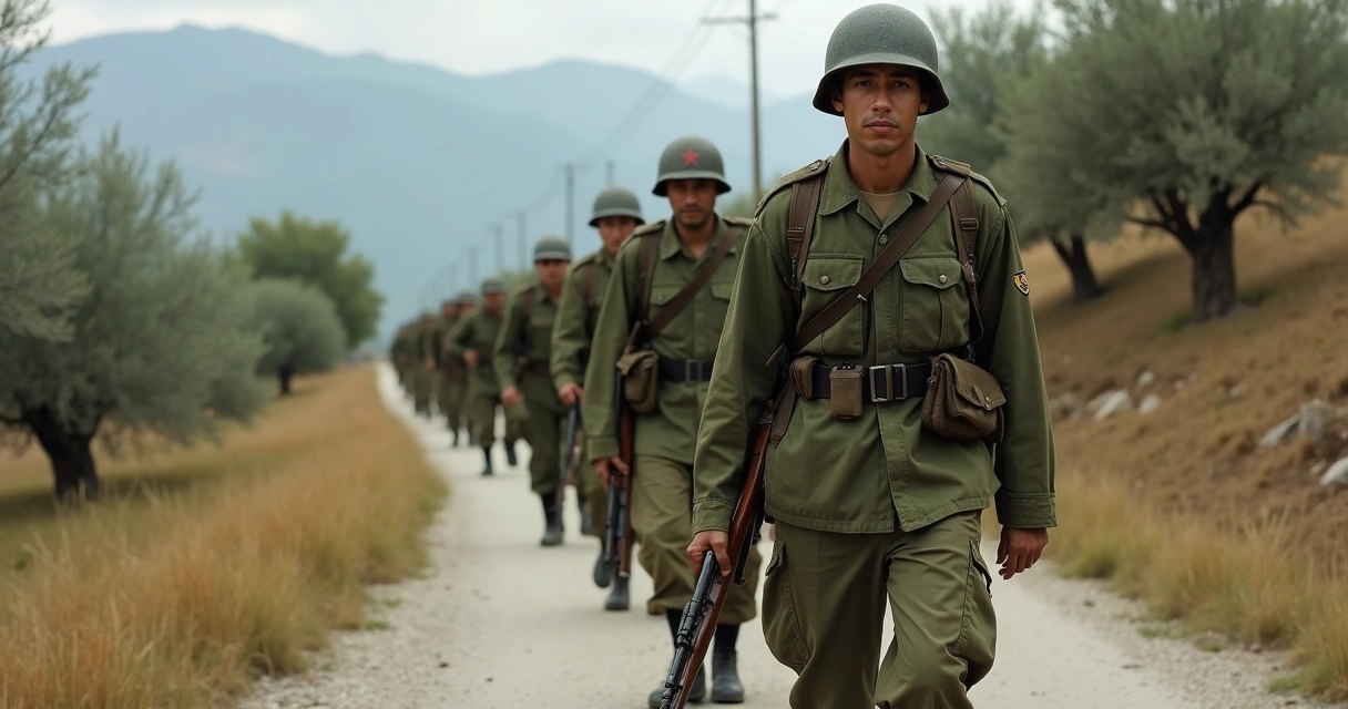 Soldados da Força Expedicionária Brasileira em marcha na Itália 