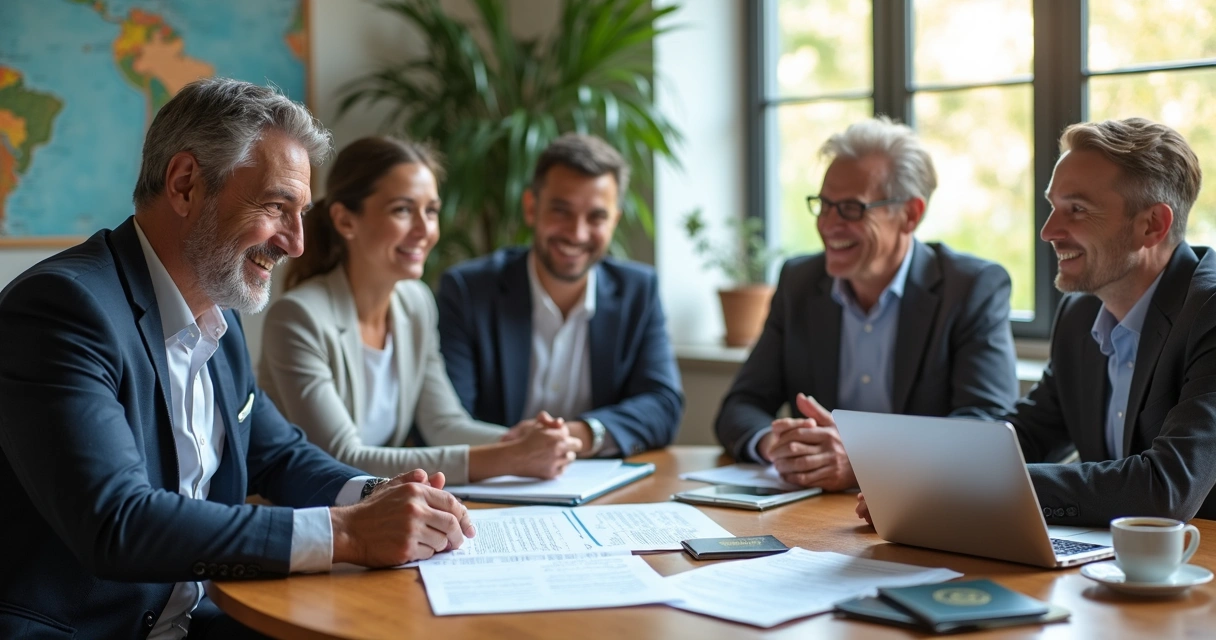 Brazilian and foreign entrepreneurs discussing company forms 