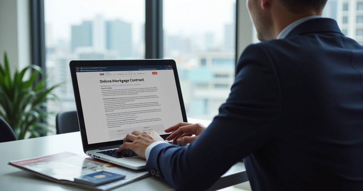 Foreign buyer reviewing mortgage documents online 