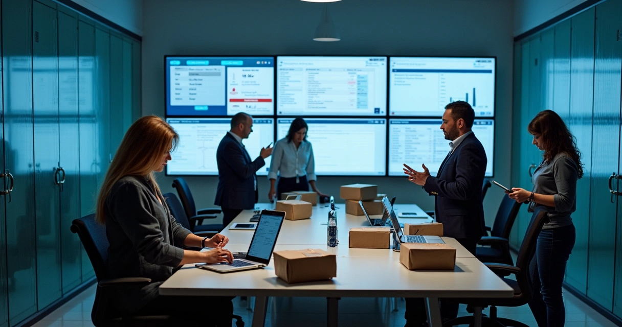 Forensic response team logging evidence transfers in an incident response room 