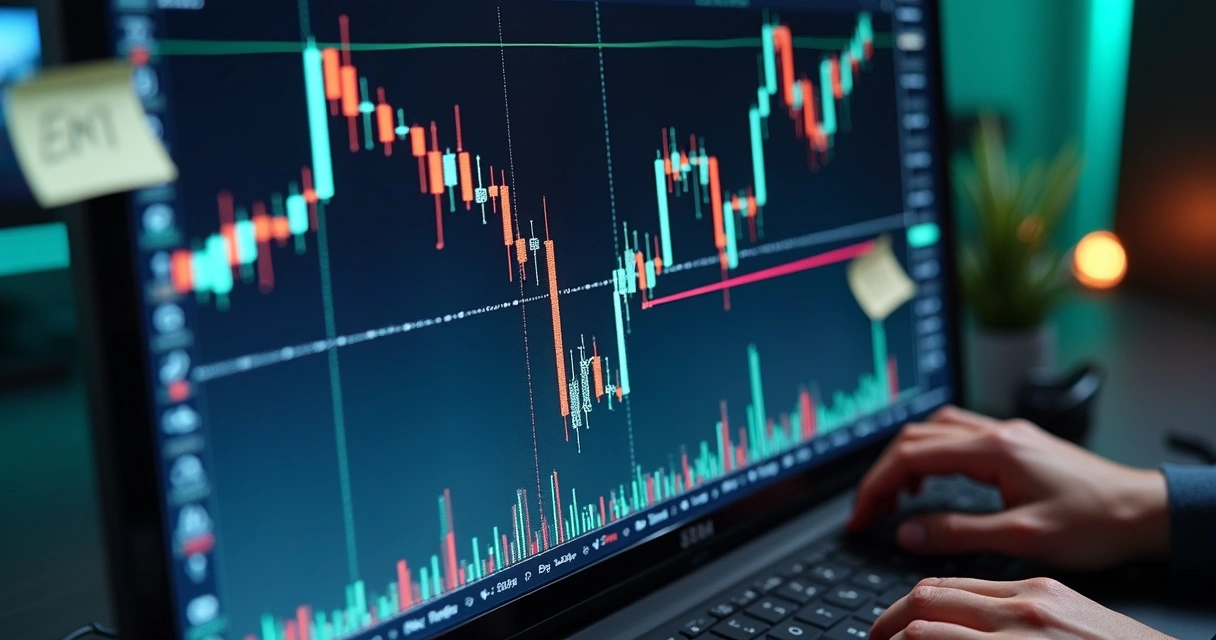 Example of a trading screen showing both take profit and stop loss levels set on a chart
