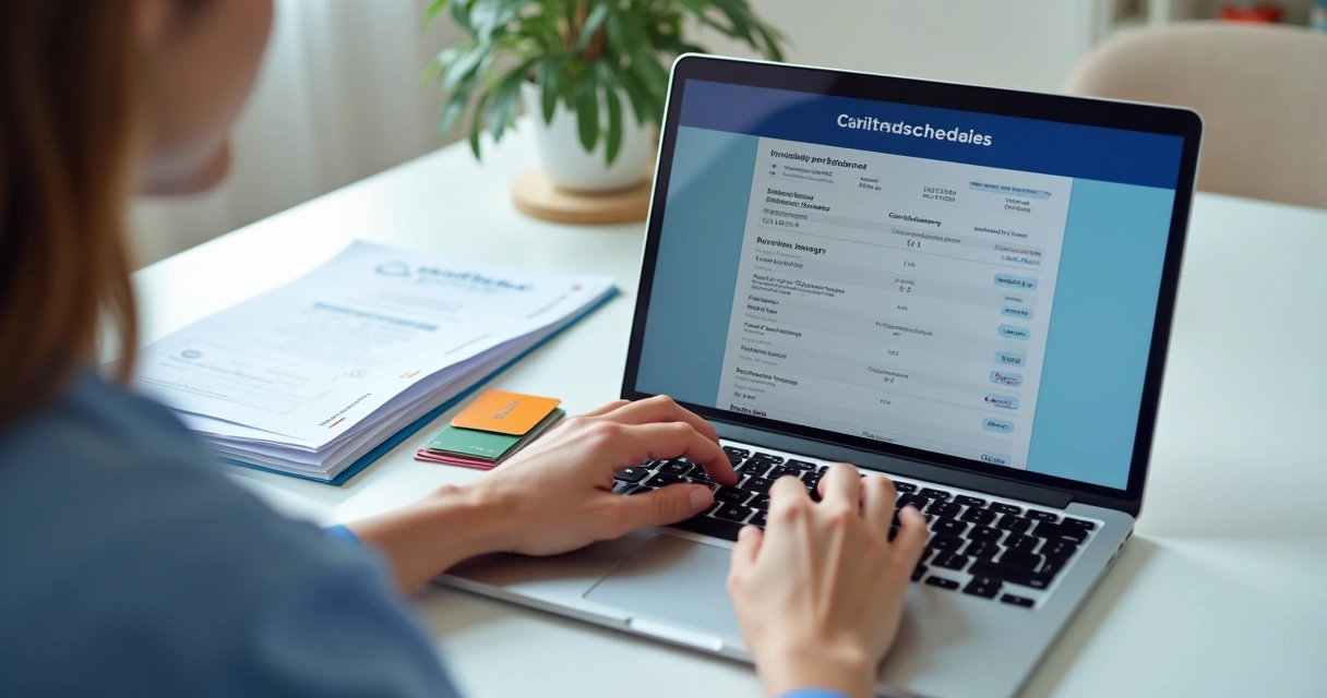 Pessoa realizando pagamento digital para cirurgia, usando notebook 