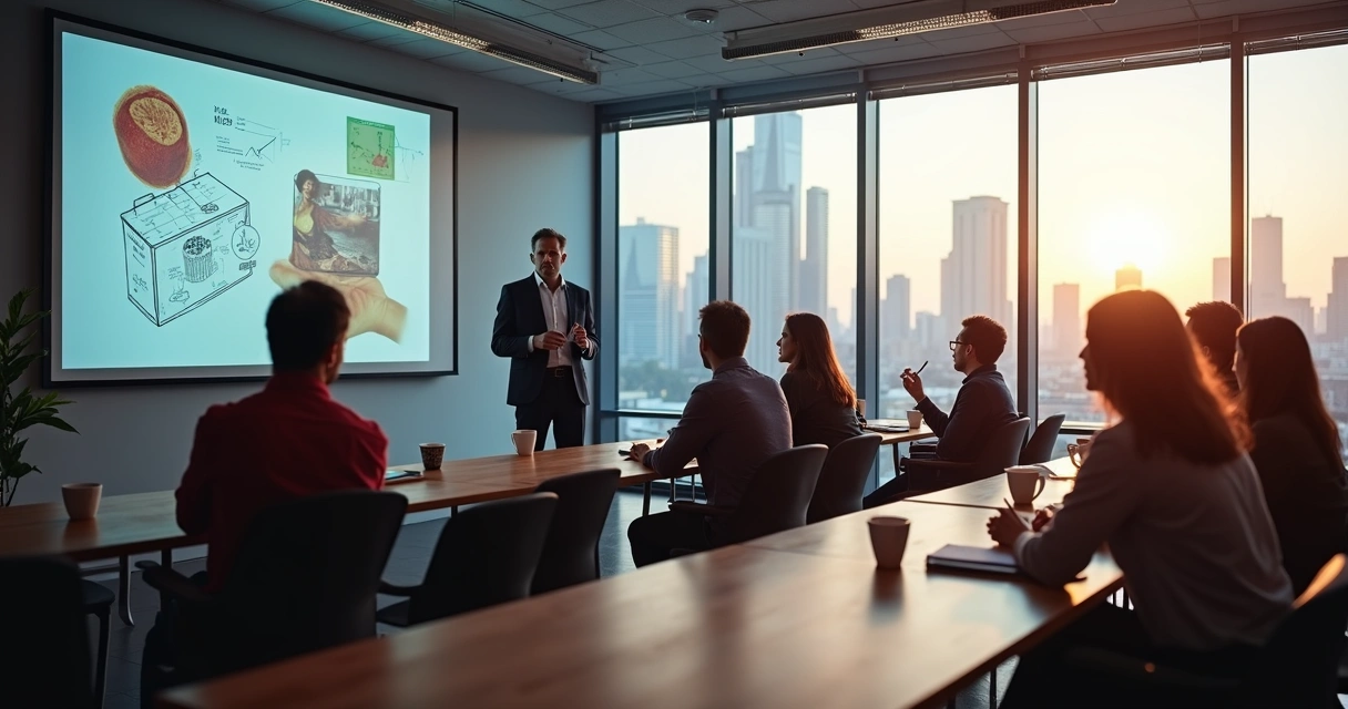 Professor em palestra de formação continuada com colegas 