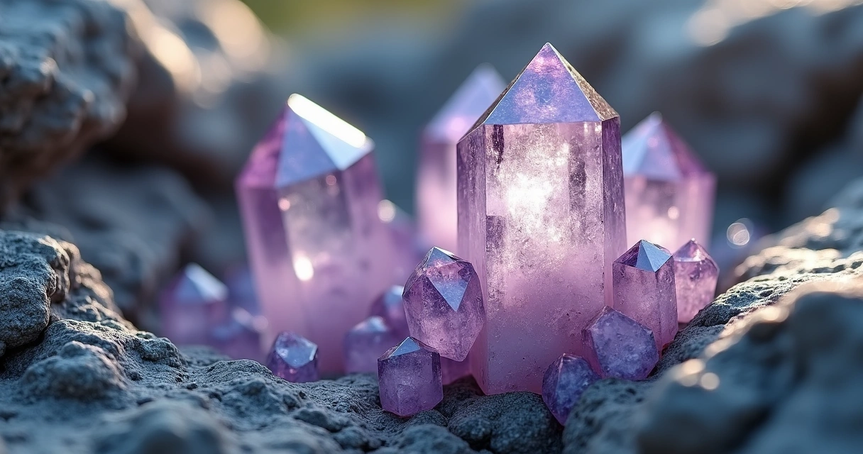 Cristais de quartzo completamente formados em rochas 