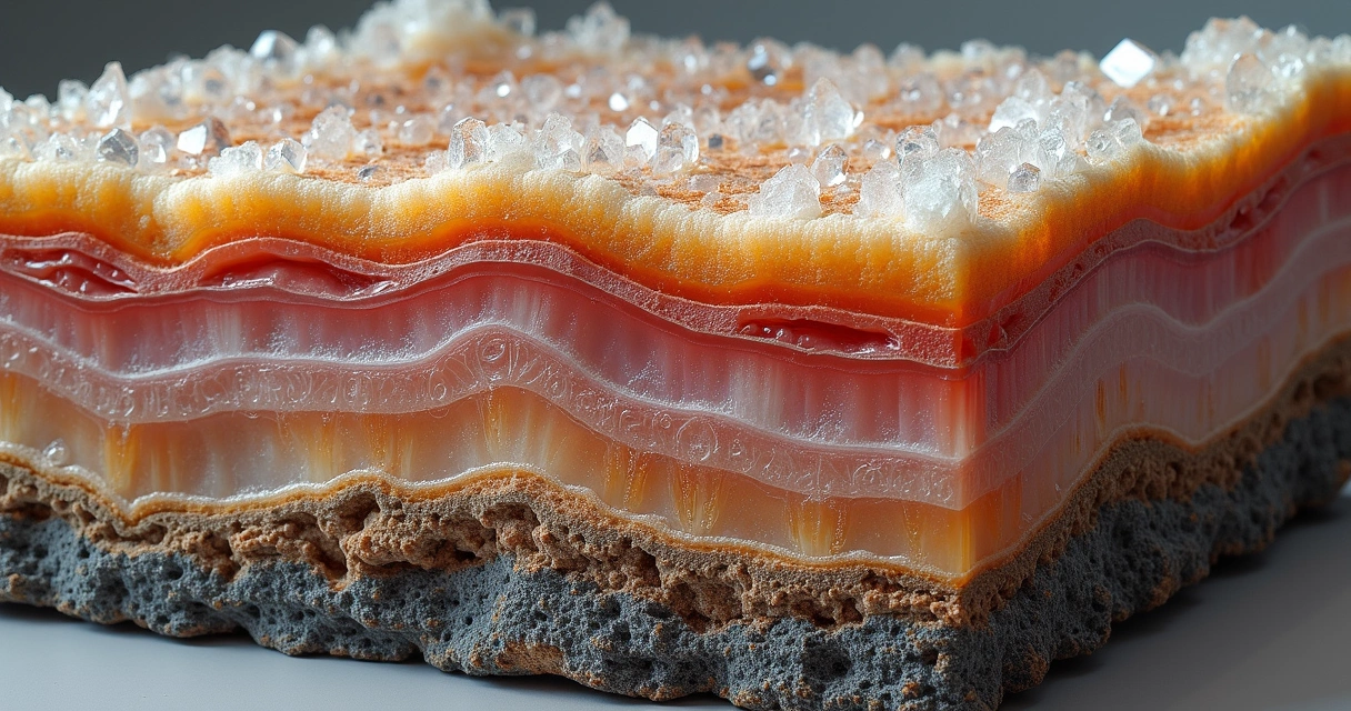 Depósito geológico de quartzo com camadas coloridas nas rochas. 