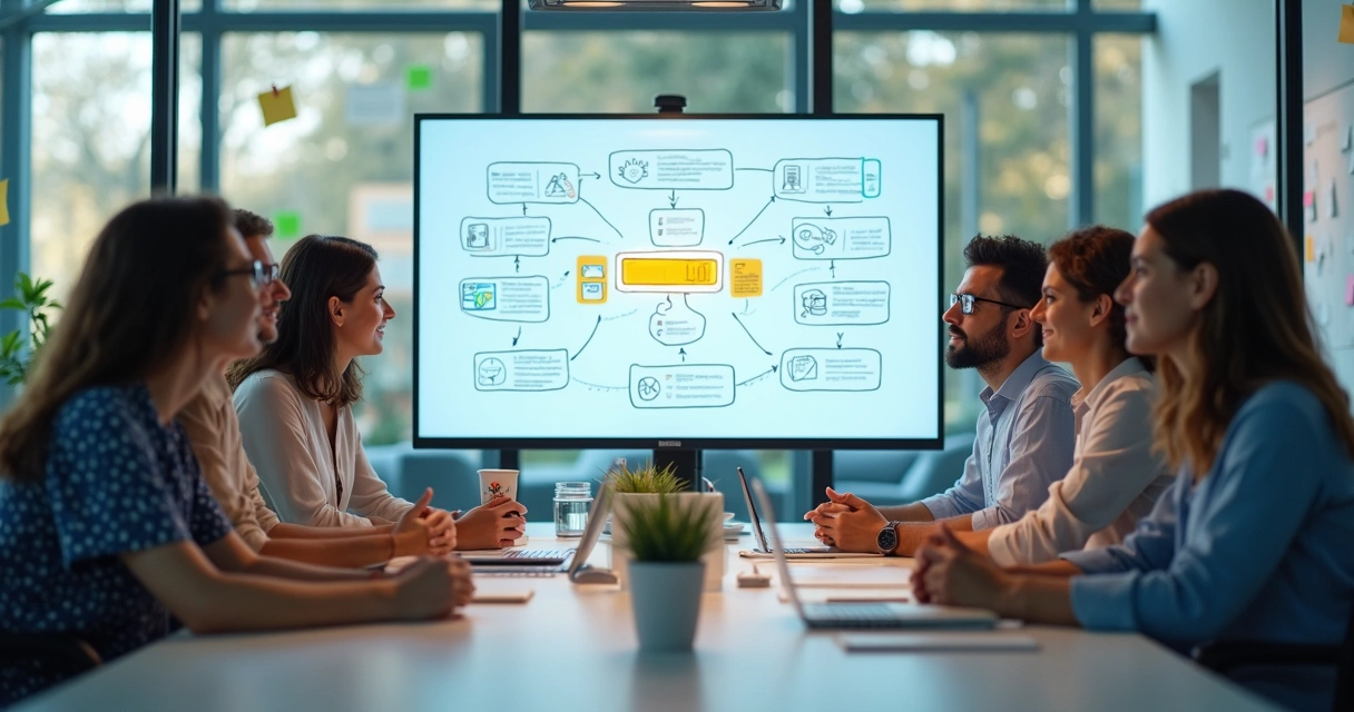 Funcionários participam de formação corporativa em sala moderna 