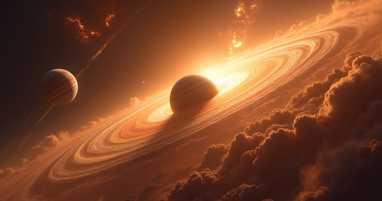 Representação da formação de Júpiter e deslocamento de planetesimais 