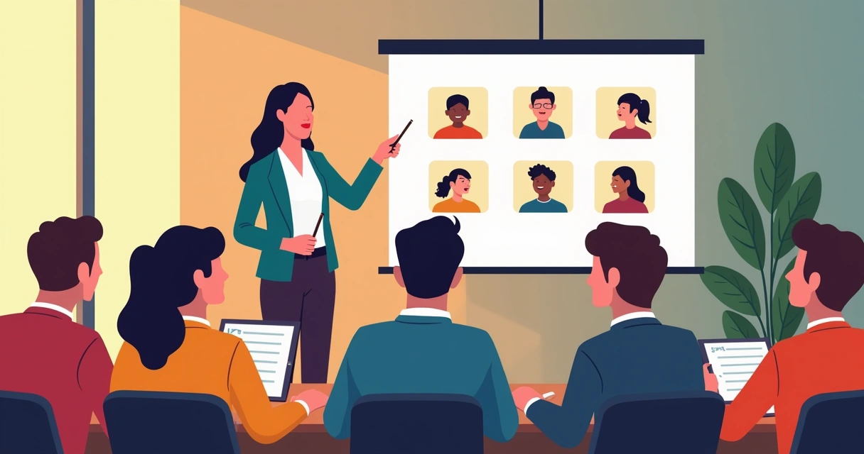 Grupo participando de treinamento sobre conselhos tutelares, com pessoa palestrando e slides projetados 