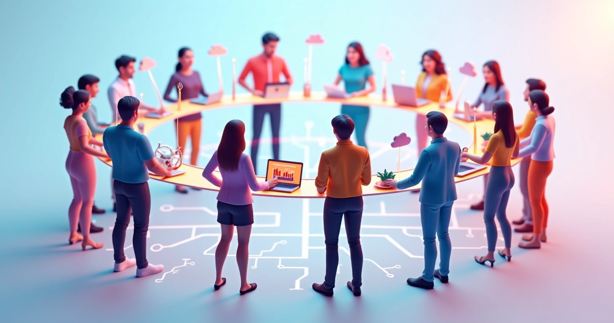Ilustração de parceiros B2B conectados em rede 