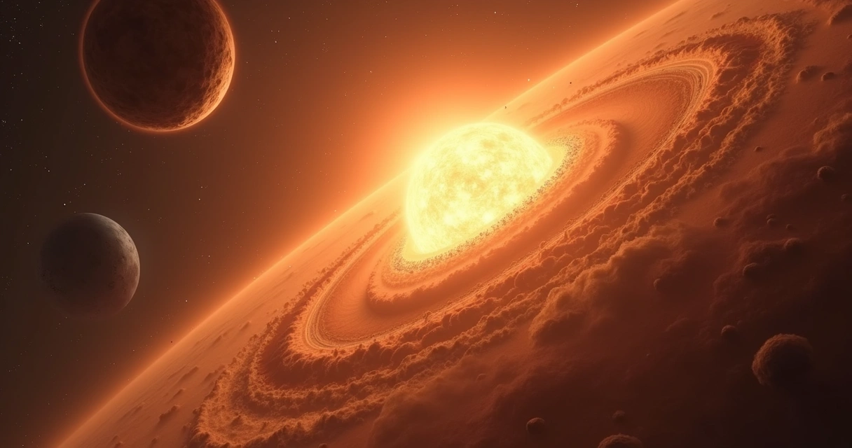 Representação do Sistema Solar em formação com a nuvem primordial