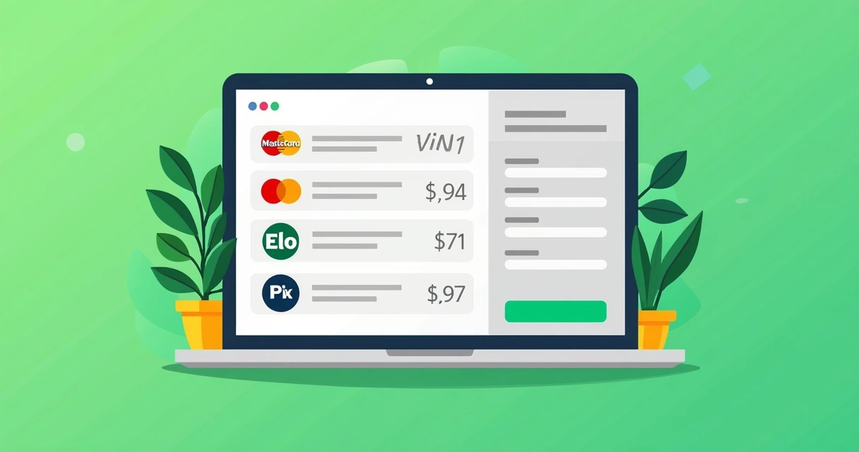 Opções de pagamento em loja online com bandeiras variadas e símbolo do Pix 