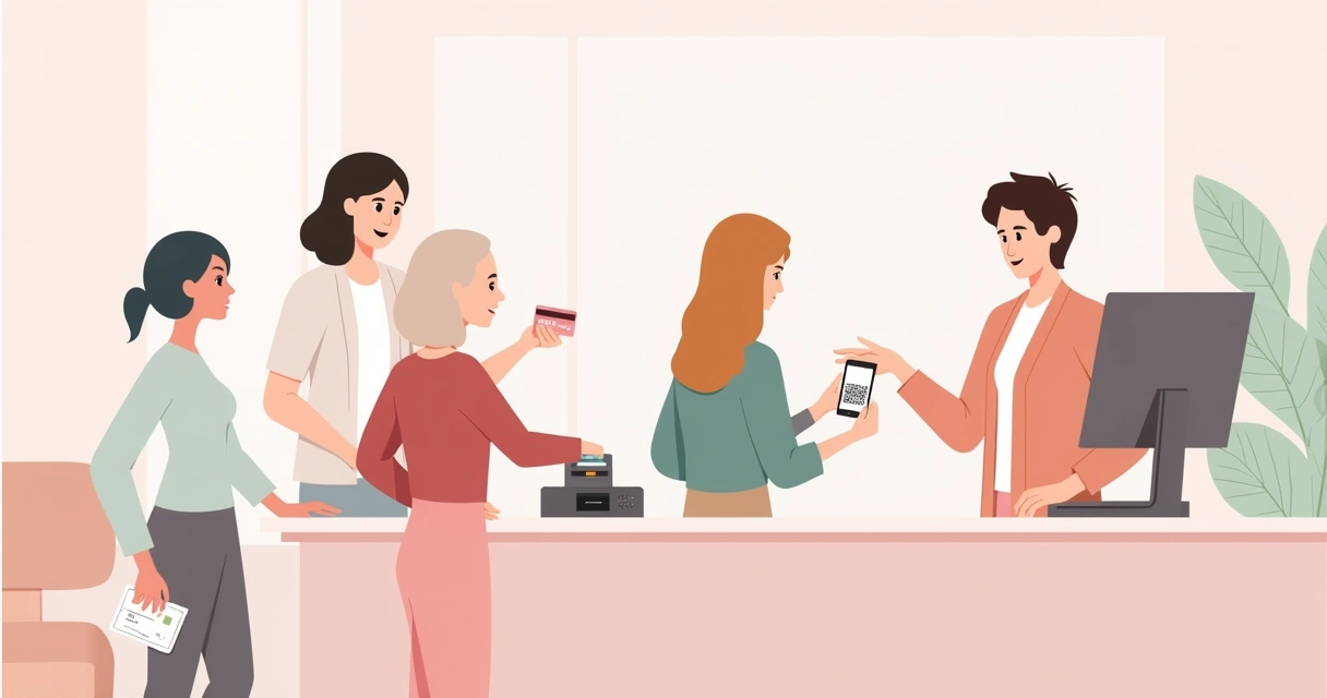 Cliente de salão de beleza pagando com cartão, dinheiro e celular 