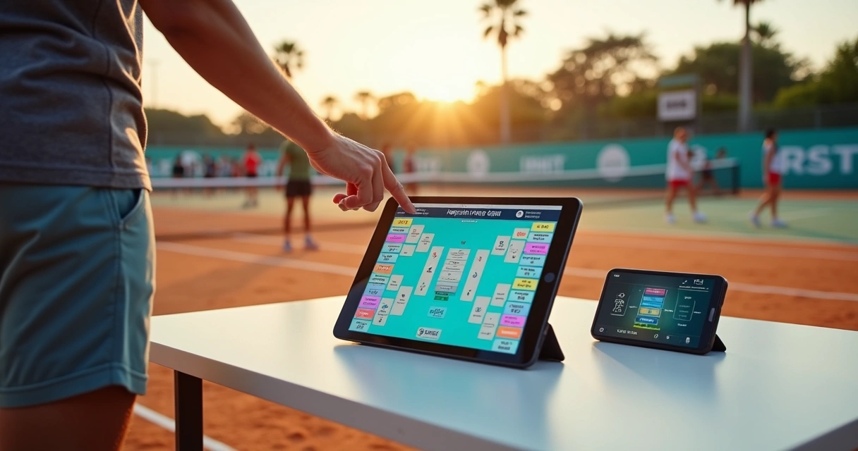 Organizador usando aplicativo para montar chave de torneio de esportes de raquete 