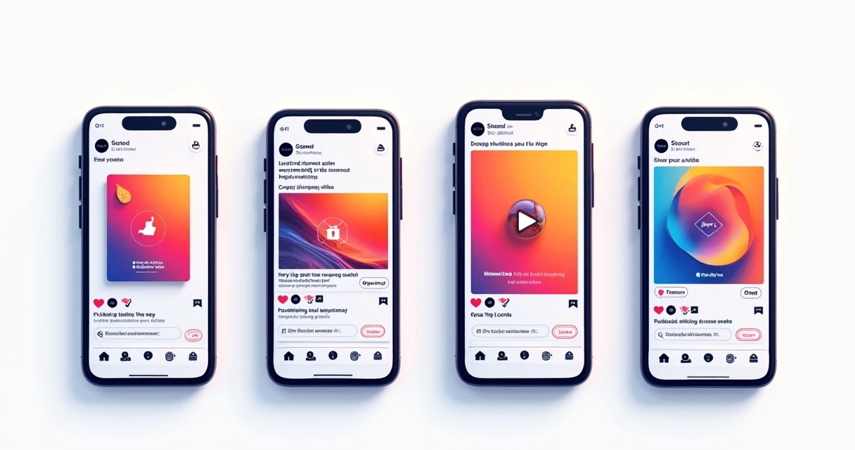 Vários formatos de anúncios lado a lado, imagem, vídeo, carrossel e stories 