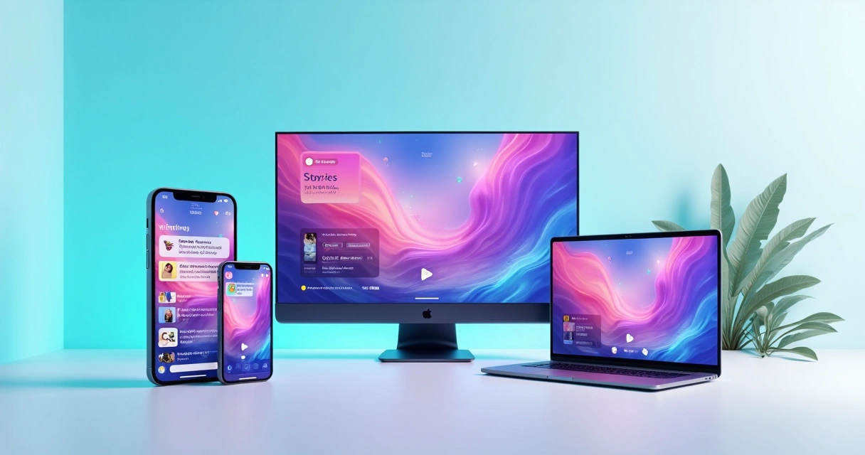 Diferentes dispositivos exibindo vários formatos de anúncio digital lado a lado