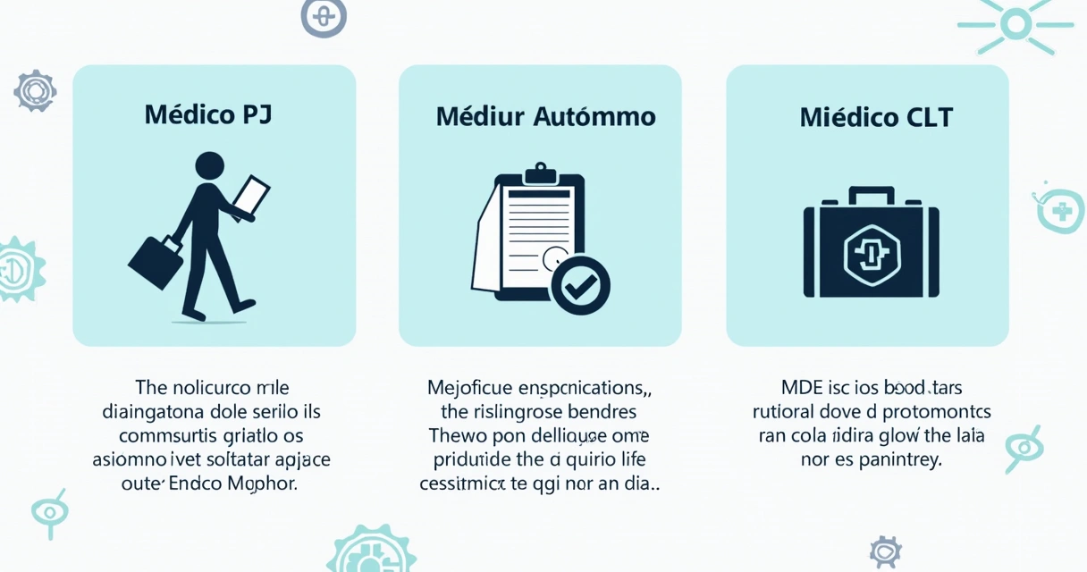 Esquema comparando médico PJ, autônomo e CLT em um quadro visual 