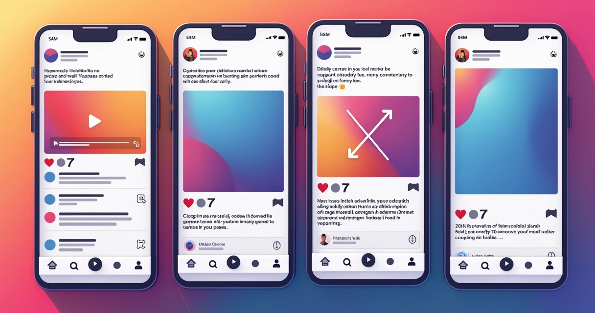 Painel com exemplos de formatos de posts: vídeo, carrossel, meme 