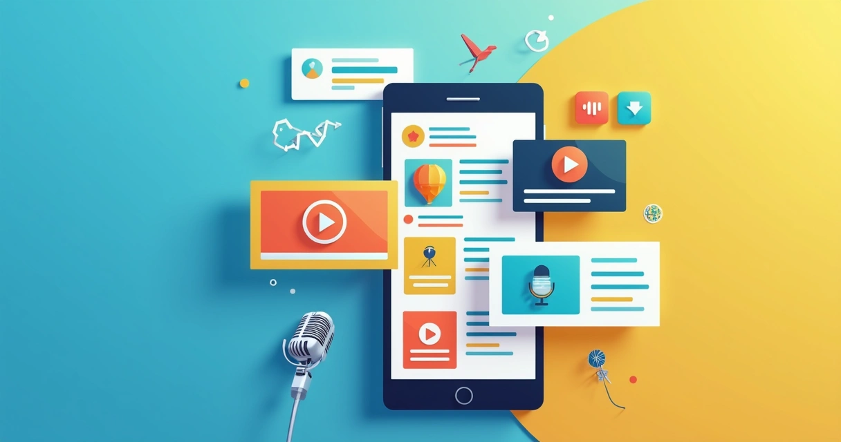 Tela de smartphone aberta com diferentes formatos digitais de conteúdo