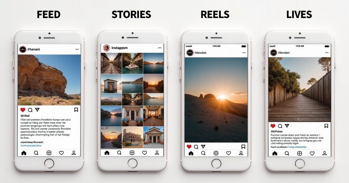 Comparativo visual dos formatos do Instagram para negócios 