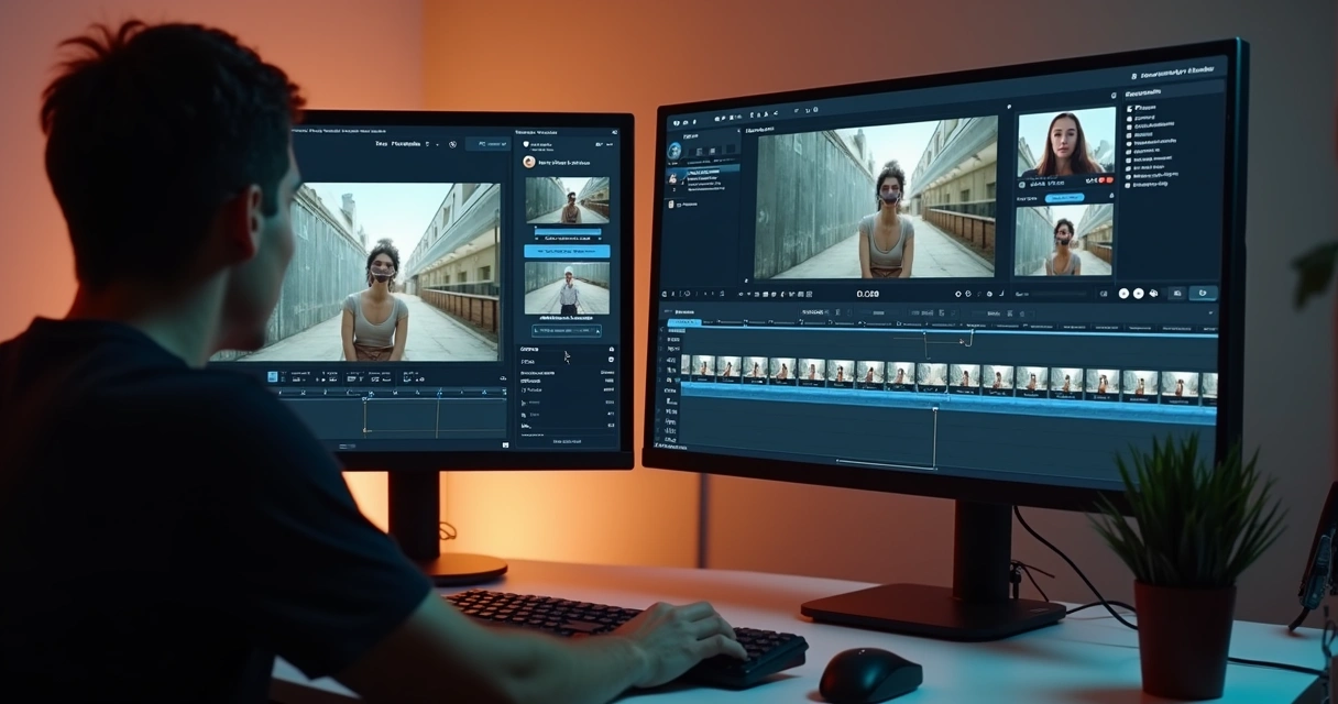 Exibição de vídeo em formatos vertical e horizontal em duas telas lado a lado 