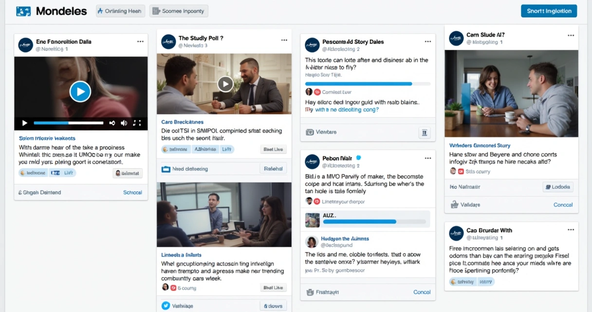 Variedade de posts do LinkedIn: vídeo, enquete, case e dica 