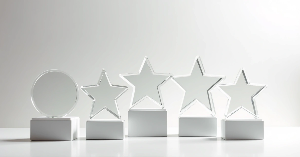 Troféus de acrílico de diferentes formatos prontos para personalização 