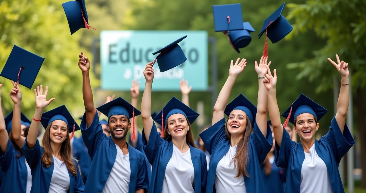 Alunos formandos de enfermagem comemorando formatura EAD 