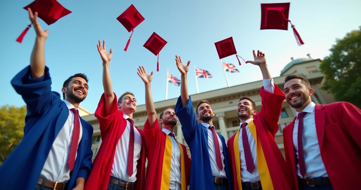 Estudantes internacionais celebrando formatura na Austrália