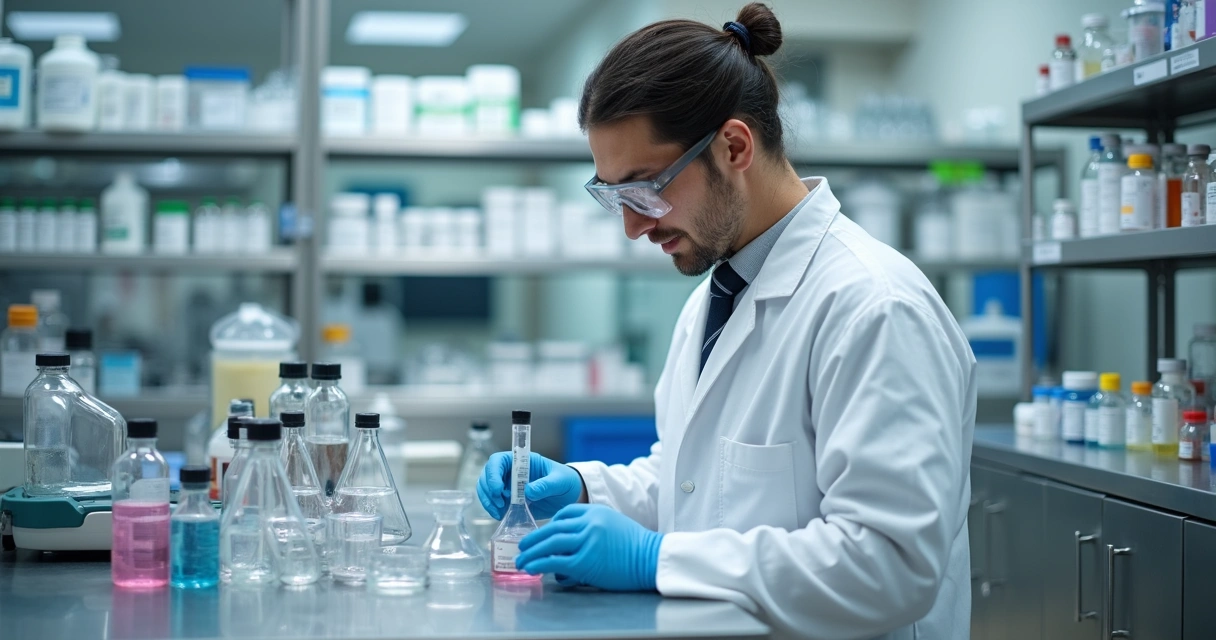 Farmacêutico preparando fórmula manipulada em laboratório