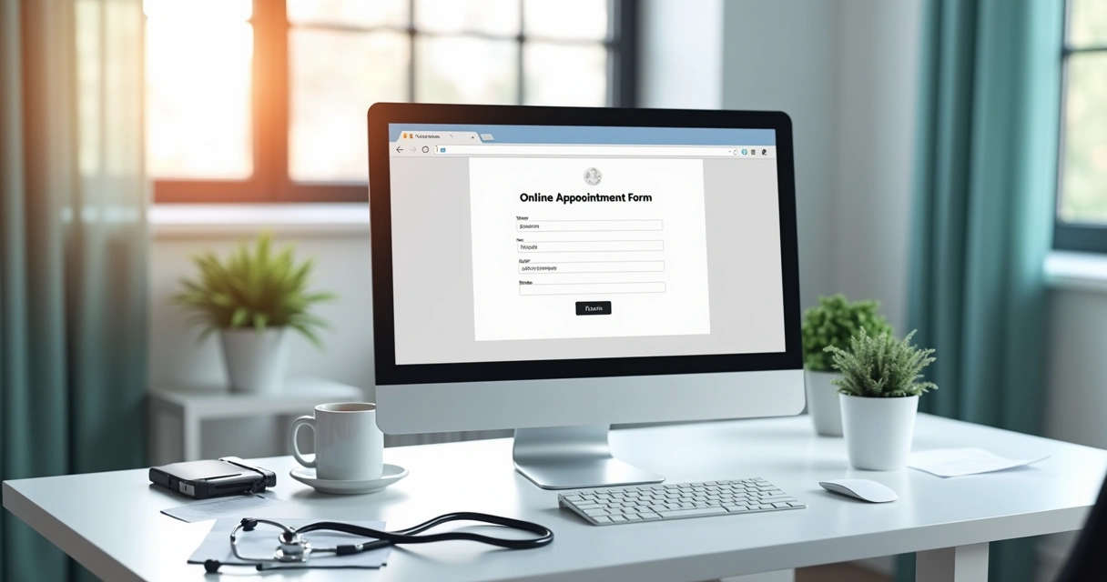 Formulário de agendamento online em clínica médica na tela do computador 