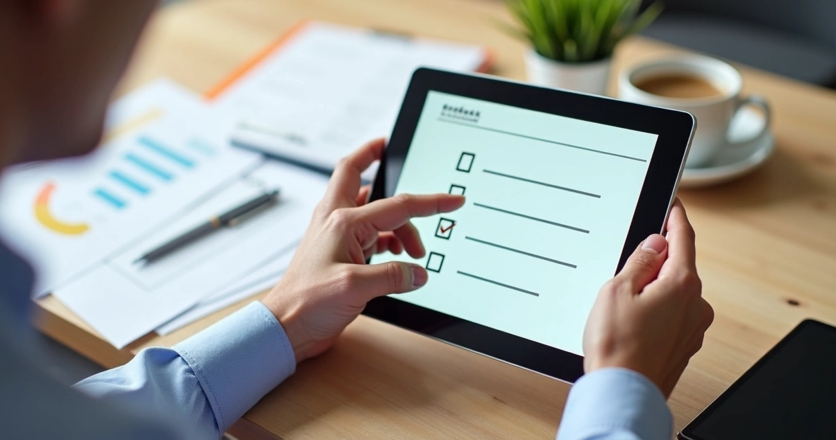 Cliente preenchendo formulário de avaliação digital após serviço contábil 