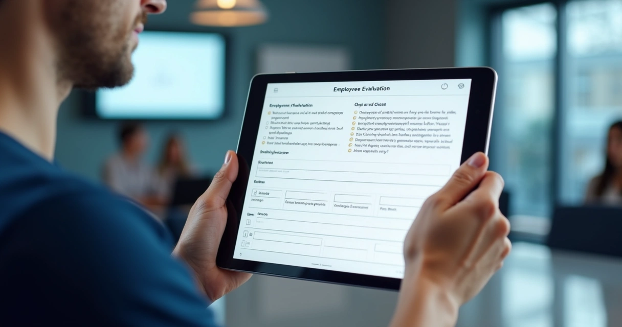Tela digital mostrando formulário de avaliação de colaboradores