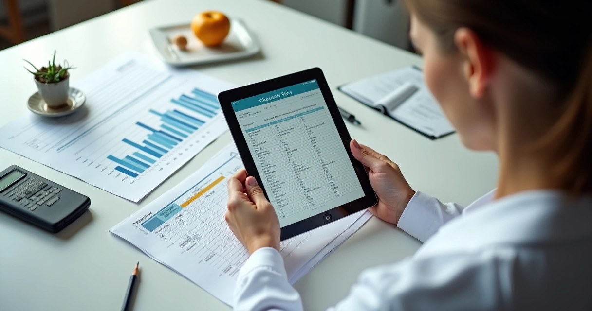 Profissional analisando formulário detalhado de avaliação clínica 