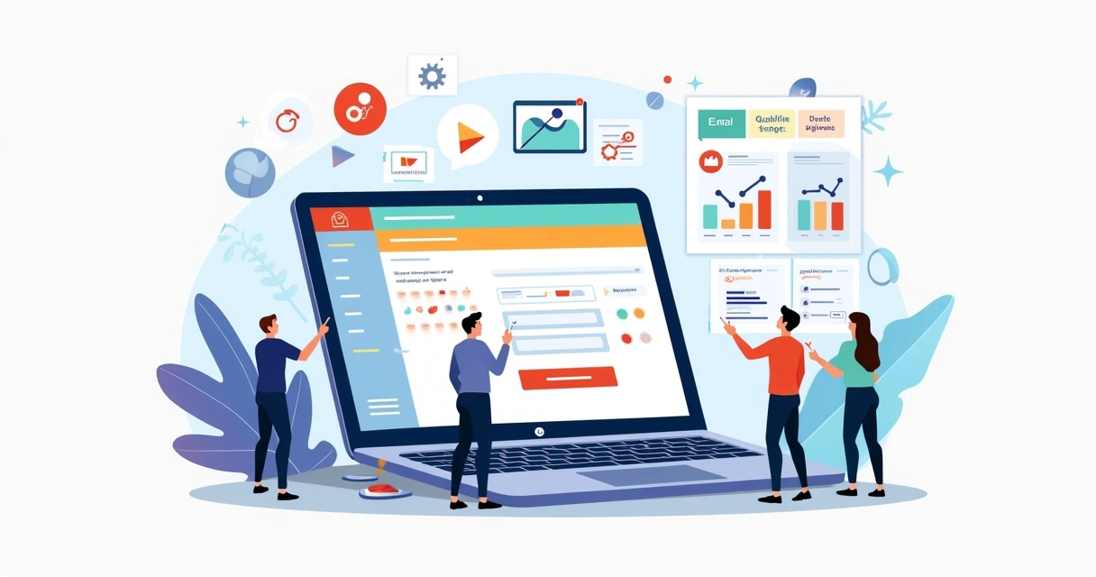 Ilustração de formulário online gerando leads qualificados em painel de marketing digital 