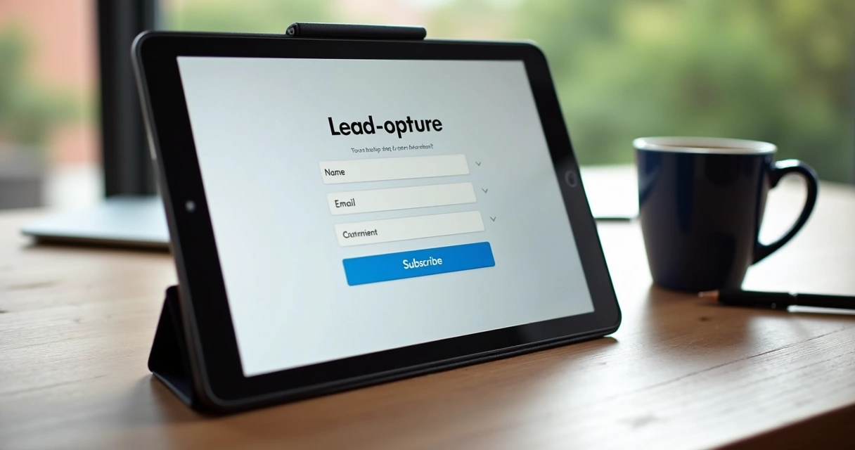 Formulário digital moderno de captura de leads em tablet 