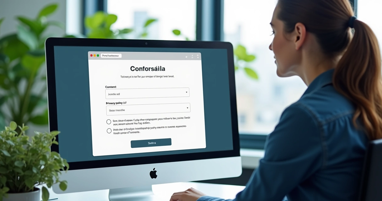 Formulário digital com aviso de consentimento em tela de notebook 