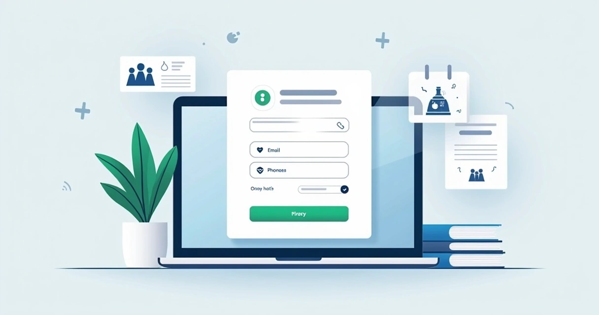 Ilustração de formulário com caixa de consentimento e ícones de privacidade 