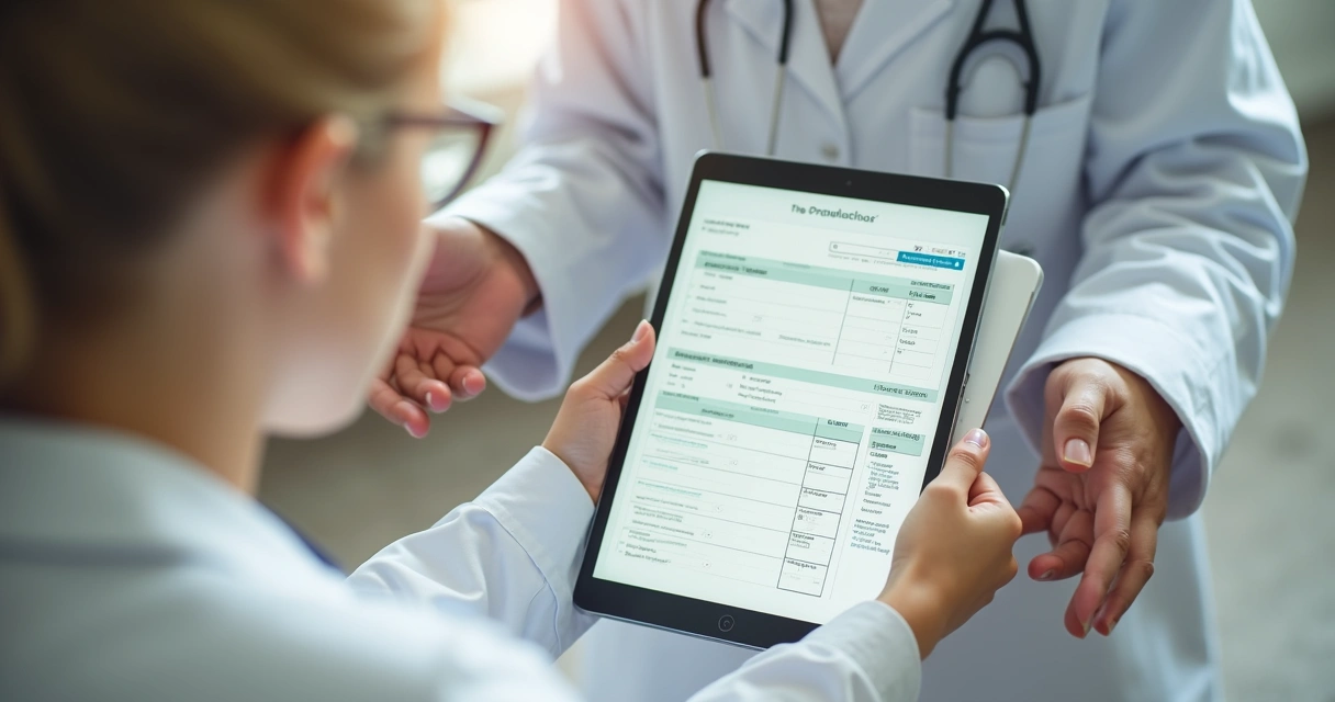 Nutricionista usando formulário digital personalizado em consulta 