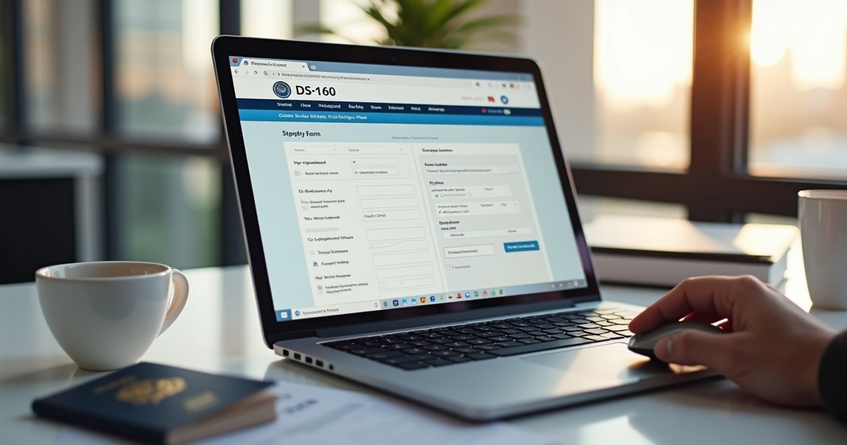 Formulário DS-160 preenchido na tela do computador 