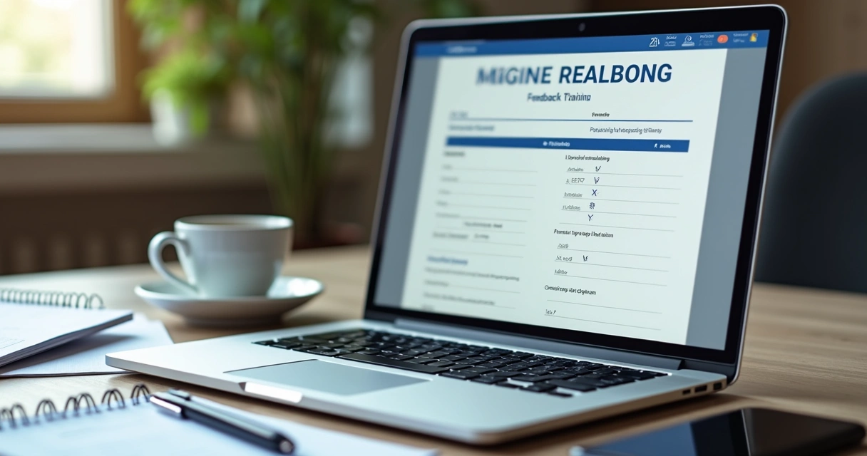 Tela de um formulário de feedback de treinamento online em laptop 