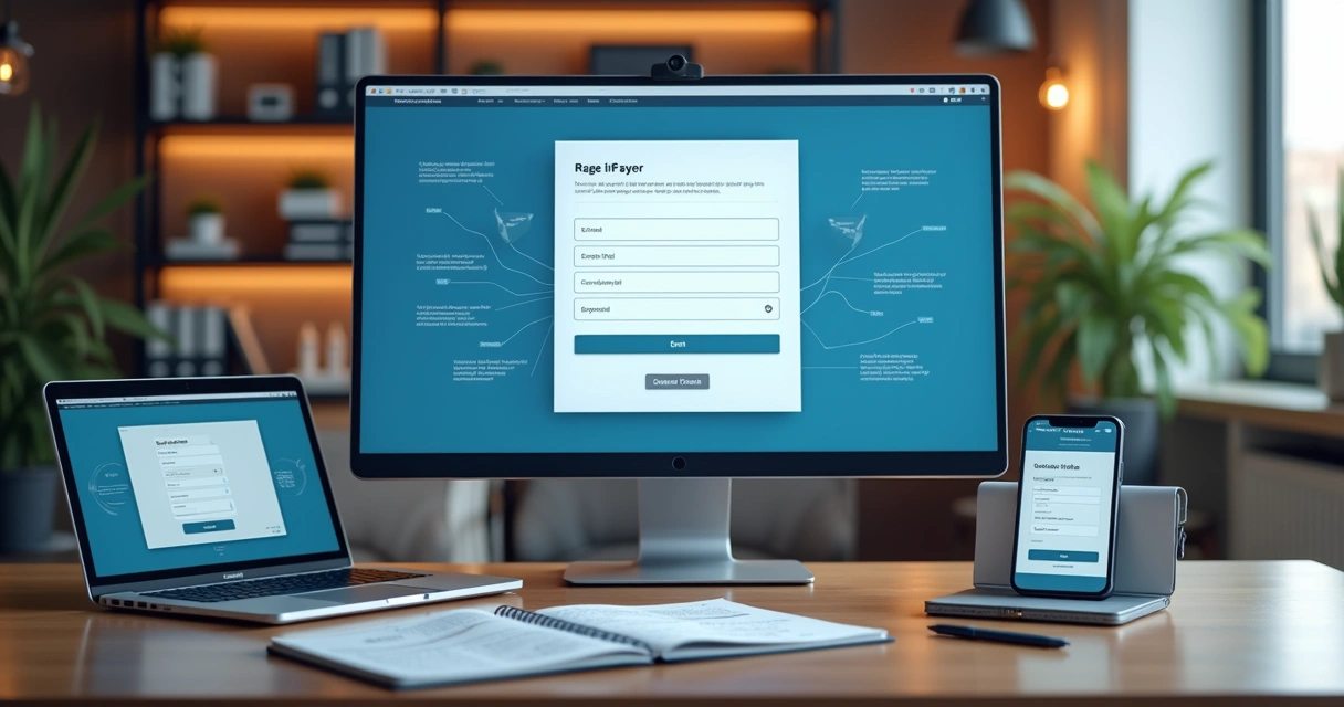Tela de computador exibindo formulário de geração de leads em dashboard de marketing digital 