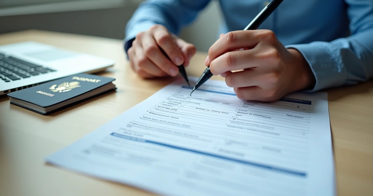 O que muda para estrangeiros com o beneficial ownership em 2026? 2 Formulário de registro preenchido com caneta, laptop e passaporte sobre mesa clara